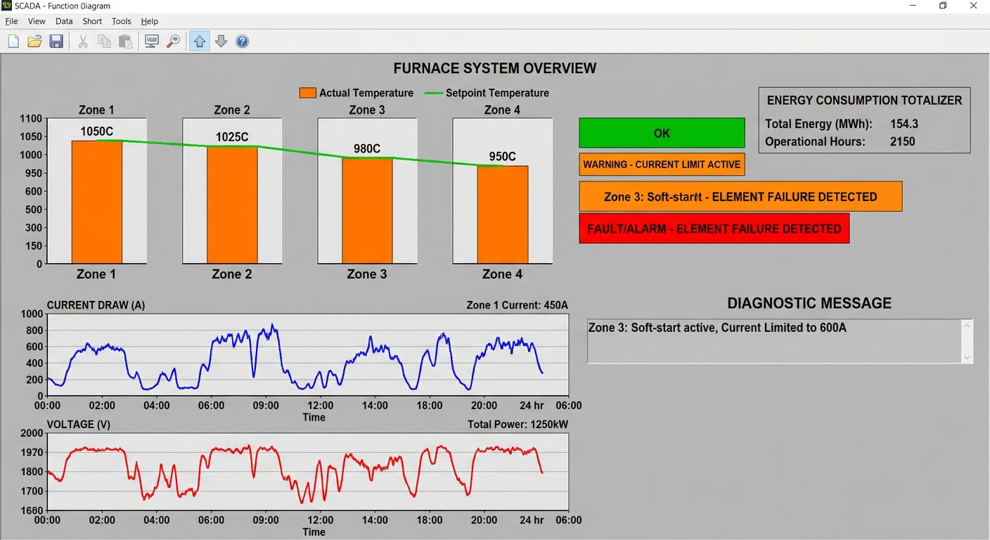 SCADA HMI Dashboard for Multi-Zone Furnace