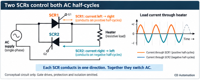 Two SCR's control both AC half cycles
